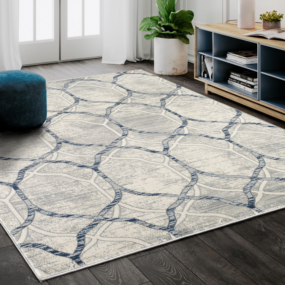 Abani Arto ART130A Geometric Trellis Ivory and Grey Area Rug