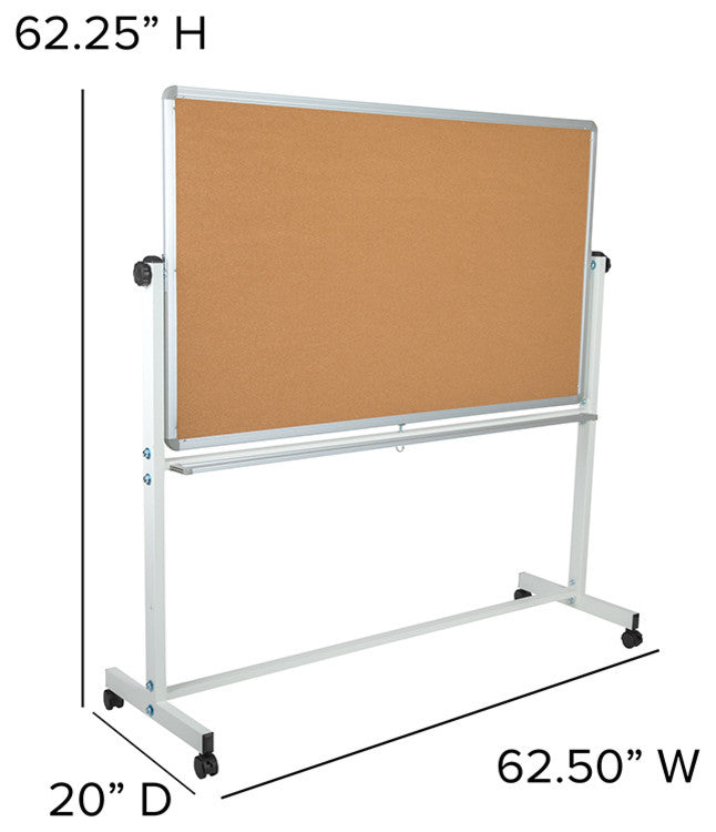 Hercules Reversible Cork and White Board Stand With Pen Tray, 62.5"x62.25"