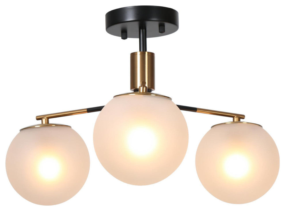 LNC 3-Light 19" Black and Polished Gold Globe Moder Semi-Flush Mount Light