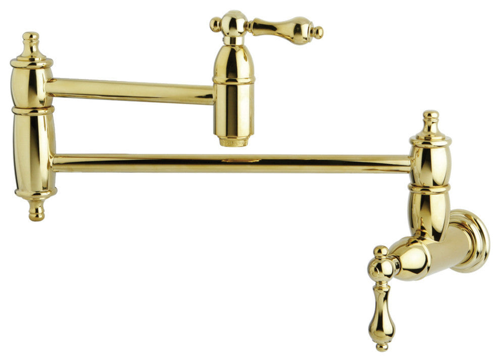 Kingston Brass Wall Mount Pot Filler Kitchen Faucet, Polished Brass