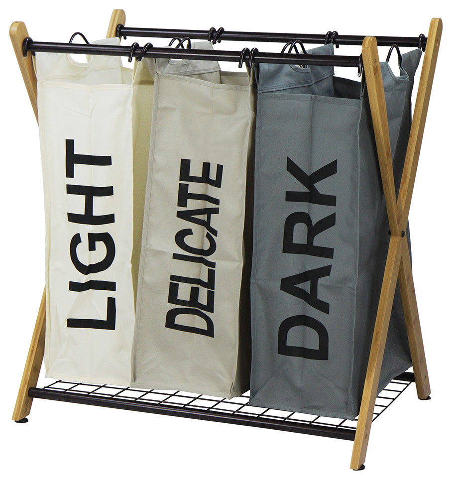 Oceanstar X-Frame Bamboo 3-Bag Laundry Sorter, Color