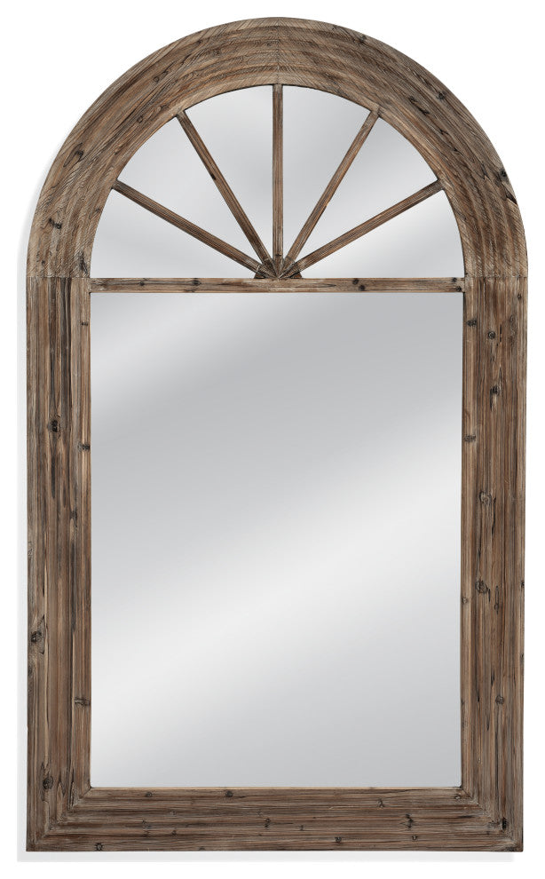Greige Finish Arched Window Floor Mirror