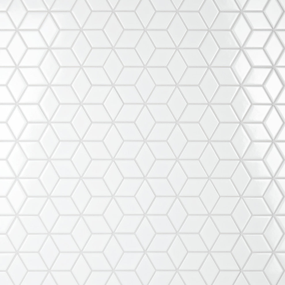 Metro Rhombus Mosaic Floor and Wall Tile, Glossy White