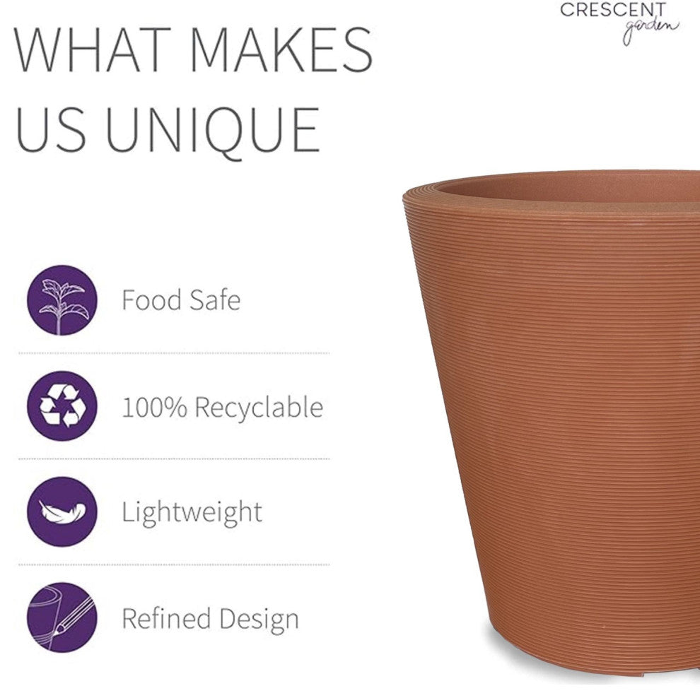 Madison Modern Round Plant Pot Weather Proof - 14'' (Alpine White), Weathered Terracotta, 14''