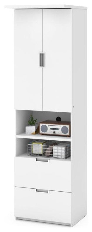 Bestar Lumina 2-Piece Full Wall Bed and Storage Unit, White