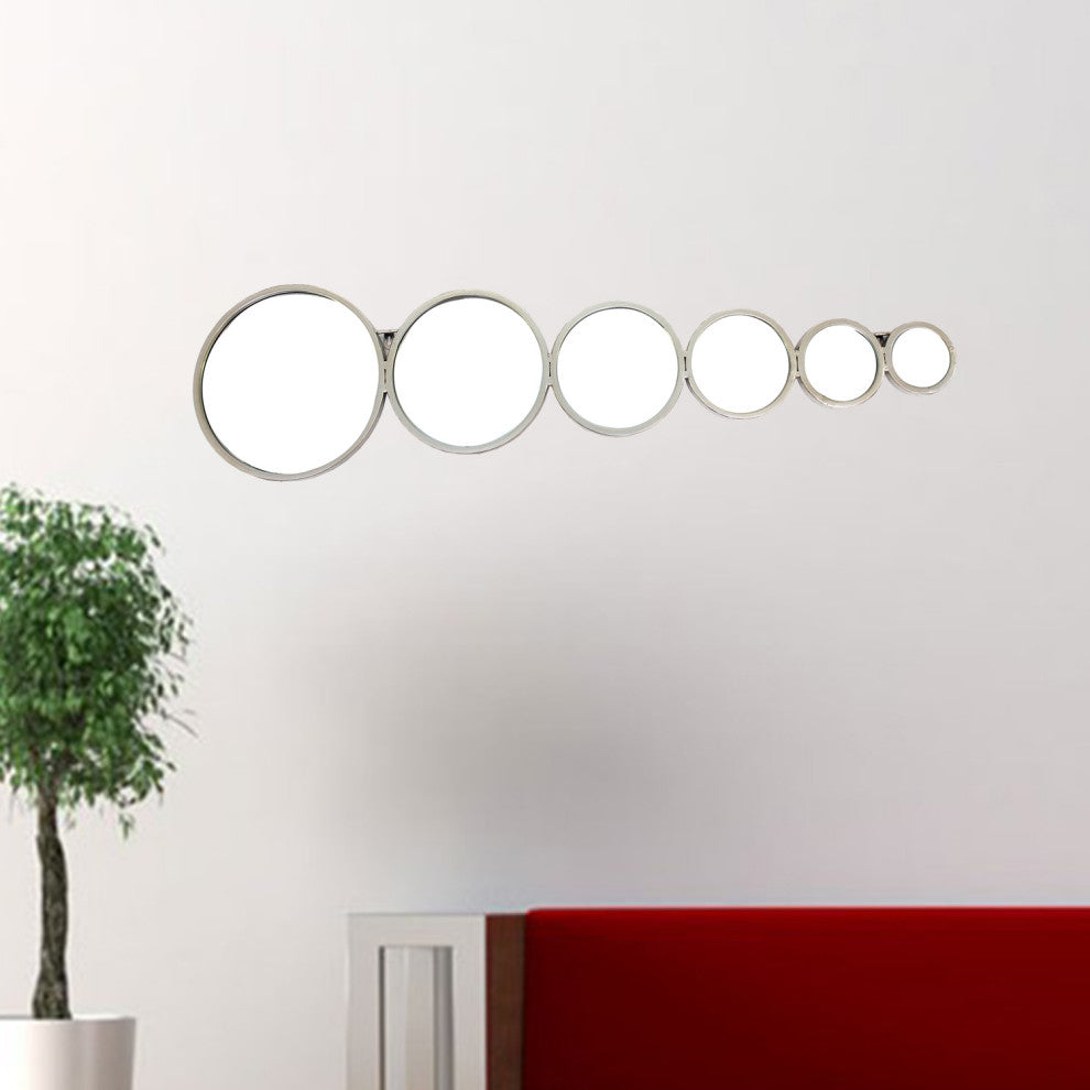 HomeRoots 12" x 47" x 1" Silver, Bubble-Like Circles, Mirror - Wall Decor
