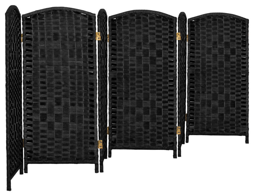 3 ft. Short Diamond Weave Fiber Room Divider Black 6 Panel