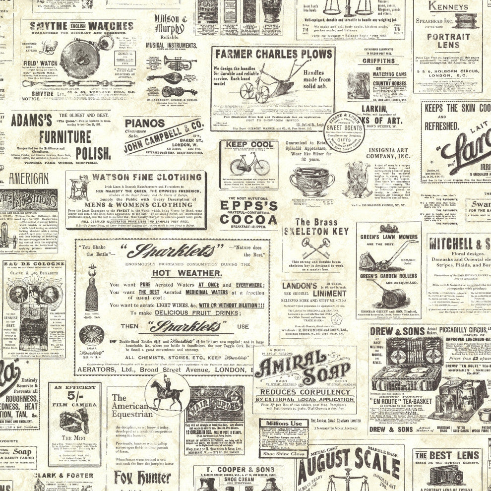 Adamstown Cream Vintage Newspaper Wallpaper Bolt