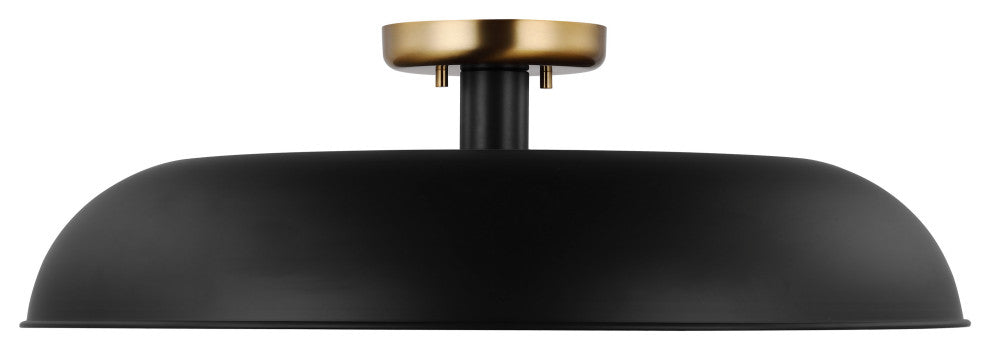 Colony 1-Light Large Semi-Flush Mount Fixture, Matte Black With Burnished Brass