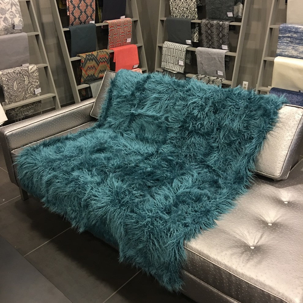 Gigi Luxurious Shaggy Faux Fur Throw Blanket, Laguna