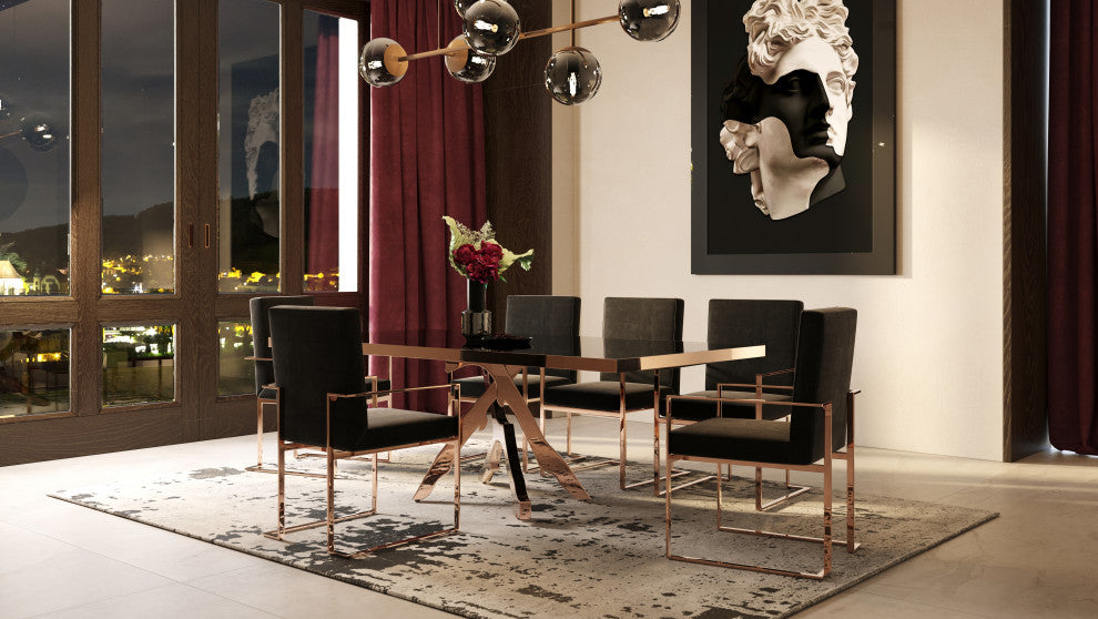 Modrest Trea Modern Black Velvet and Rosegold Dining Chair