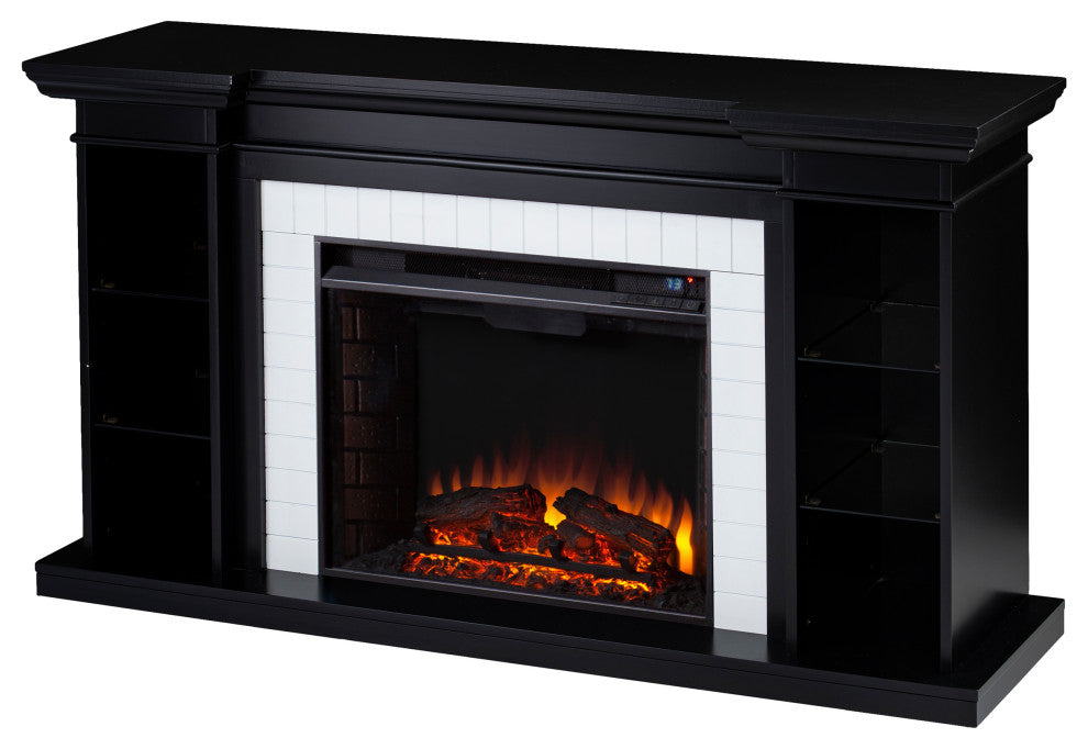 Harwich Electric Fireplace w/ Bookcase - Black