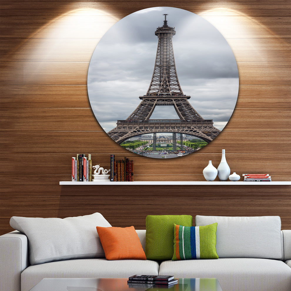 Grayscale Eiffel Tower, Cityscape Photography Round Wall Art, 36"