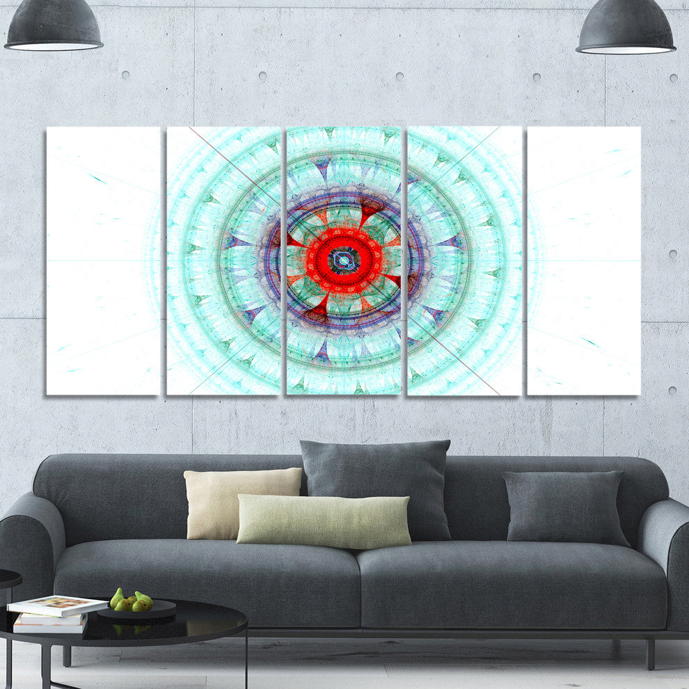 Light Blue Fractal Sphere, Abstract Wall Art Canvas, 60"x28", 5 Panels