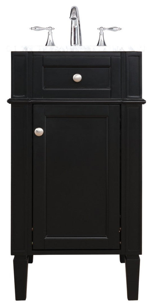 Home Living Vanity with Carrara White Marble Countertop, Black, 18", Single Sink