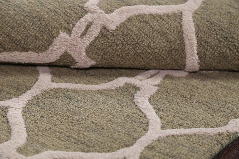 Transitional Trellis Oushak Oriental Hand-Tufted Area Rug, Sage Green, 3x5'