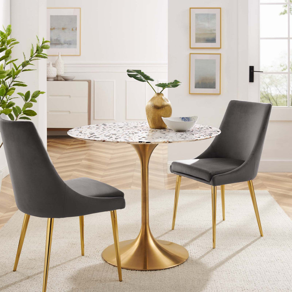 36" Dining Table, Round, White Gold, Metal, Modern, Cafe Bistro Hospitality