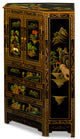 Black Lacquer Chinoiserie Landscape Oriental Corner Cabinet