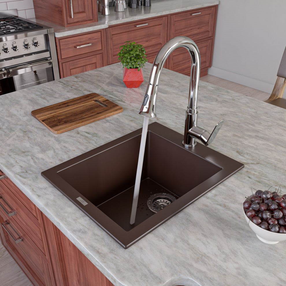 Ab1720Di-C Chocolate 17" Drop, Rectangular Granite Composite Kitchen Prep Sink