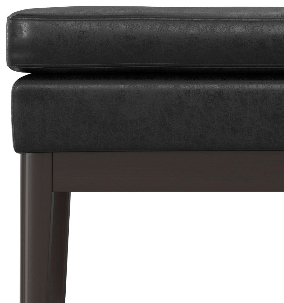 Carlson SOLID HARDWOOD Small Ottoman Bench, Distressed Black