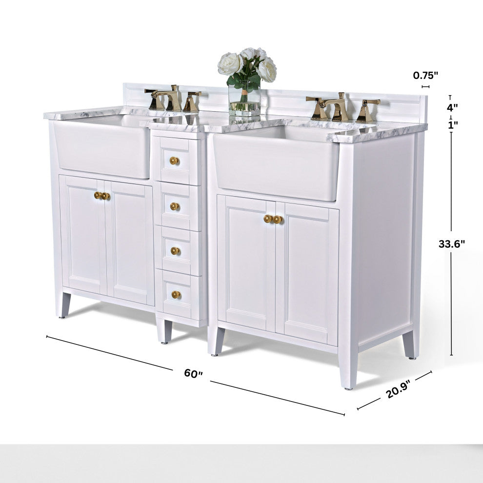 Adeline Vanity Set, White, 60", Double Sink