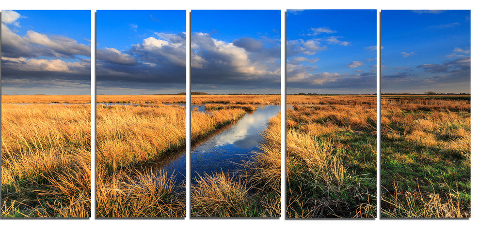 Meadow Land with Beautiful Skyscrapers, Landscape Canvas Art, 60"x28", 5 Panels