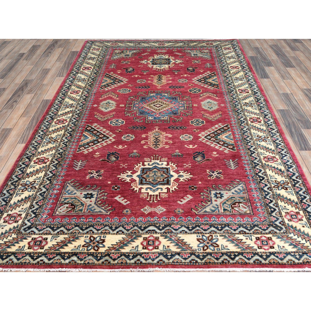 Rouge Pink, Organic Wool Hand Knotted, Afghan Super Kazak Rug, 6'0"x9'1"