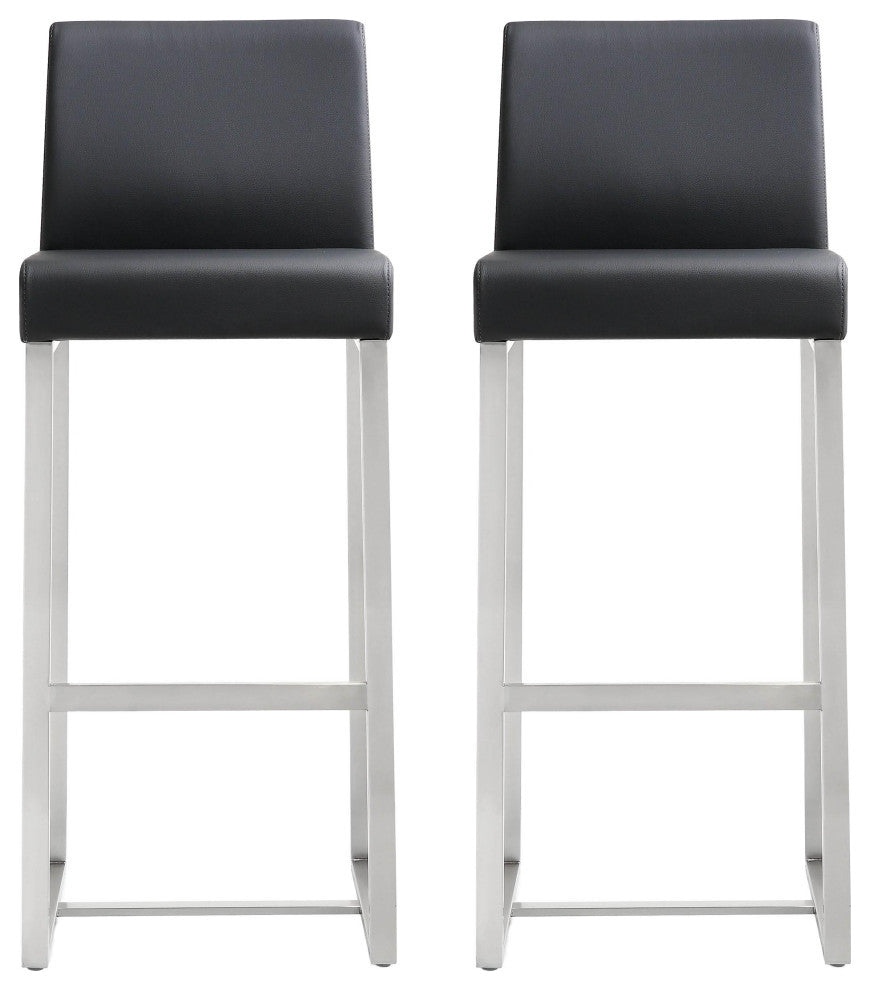 Denmark Stainless Steel Stool, Set of 2, Black/Silver, Bar Height