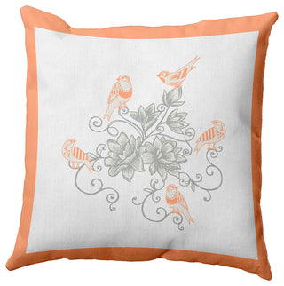 Birds And Flowers Decorative Throw Pillow, Coral, 20"x20"