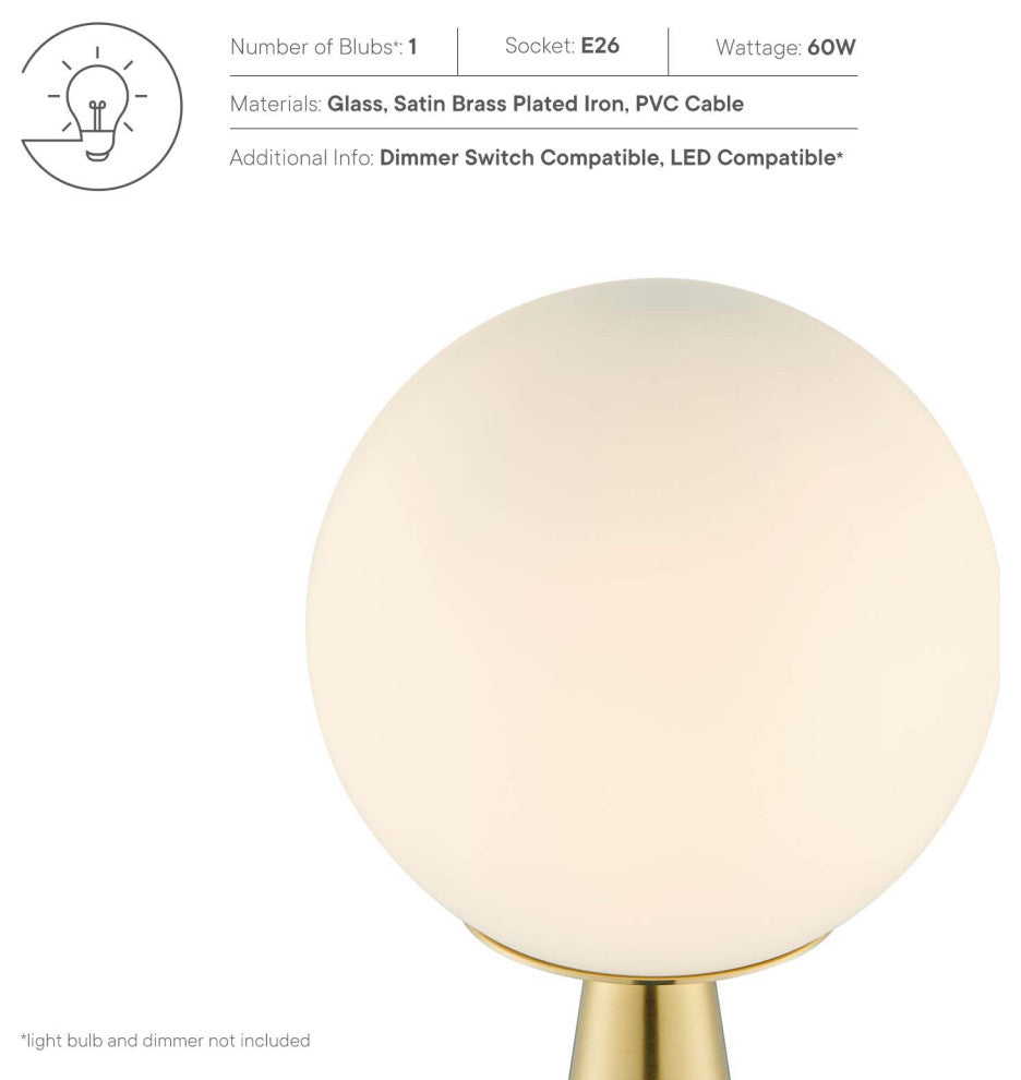 Table Lamp, White Gold, Glass, Modern, Mid Century Cafe Bistro Hospitality