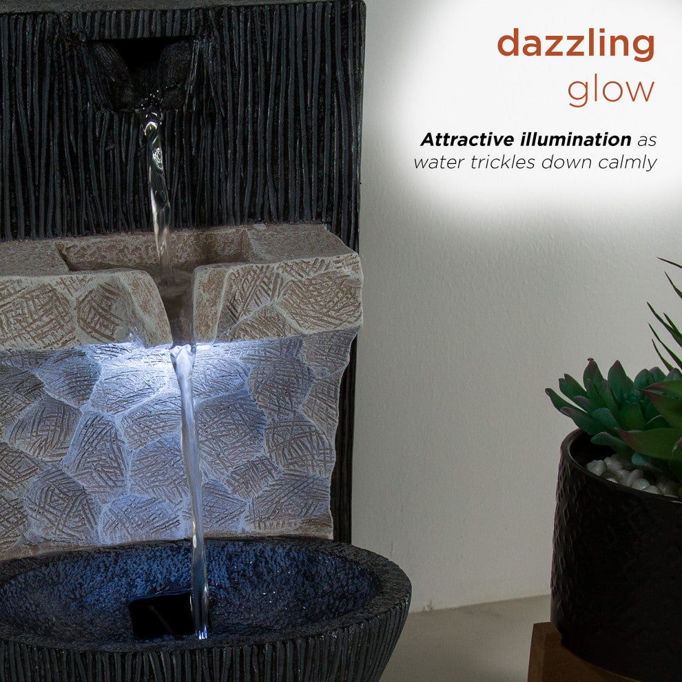 Modern Cascading Tabletop Fountain with LED Lights