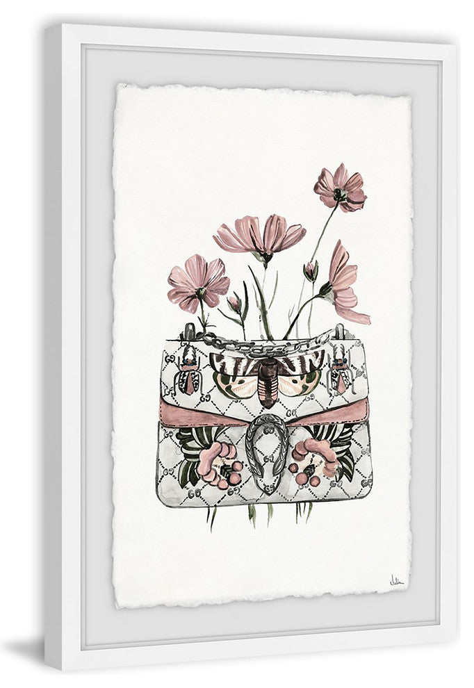 "Purse with Pink Flowers" Framed Painting Print, 12"x18"