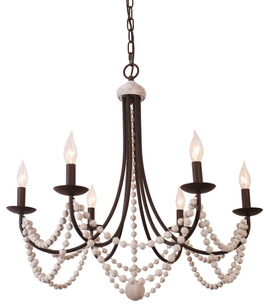 Modern Farmhouse 6-Light Wood Beaded Chandelier, Black
