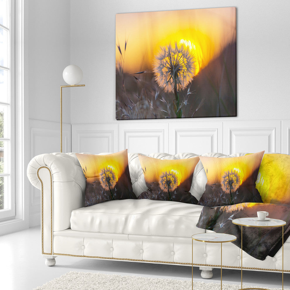 Stunning Dandelion View At Sunset Floral Throw Pillow, 18"x18"