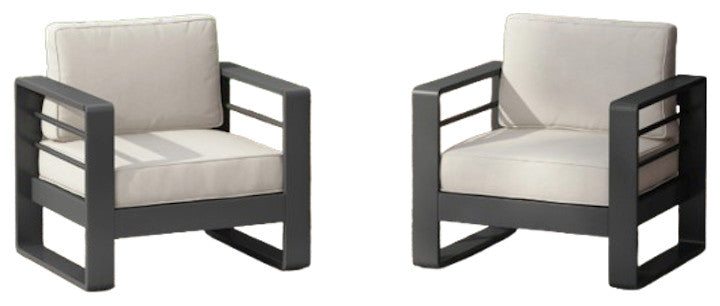 Gadd Outdoor Aluminum Club Chair with Cushions, Black/Beige, Set of 2