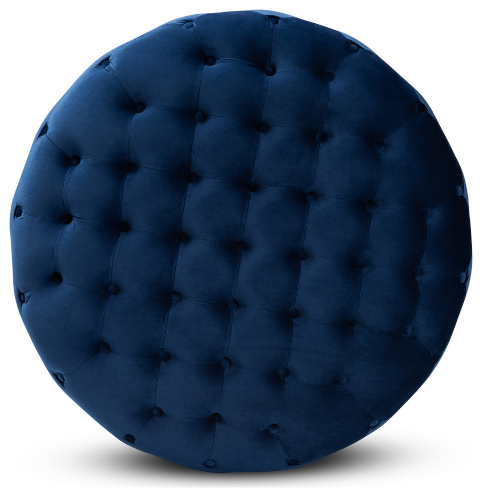 Alannah Glam Royal Blue Velvet Ottoman