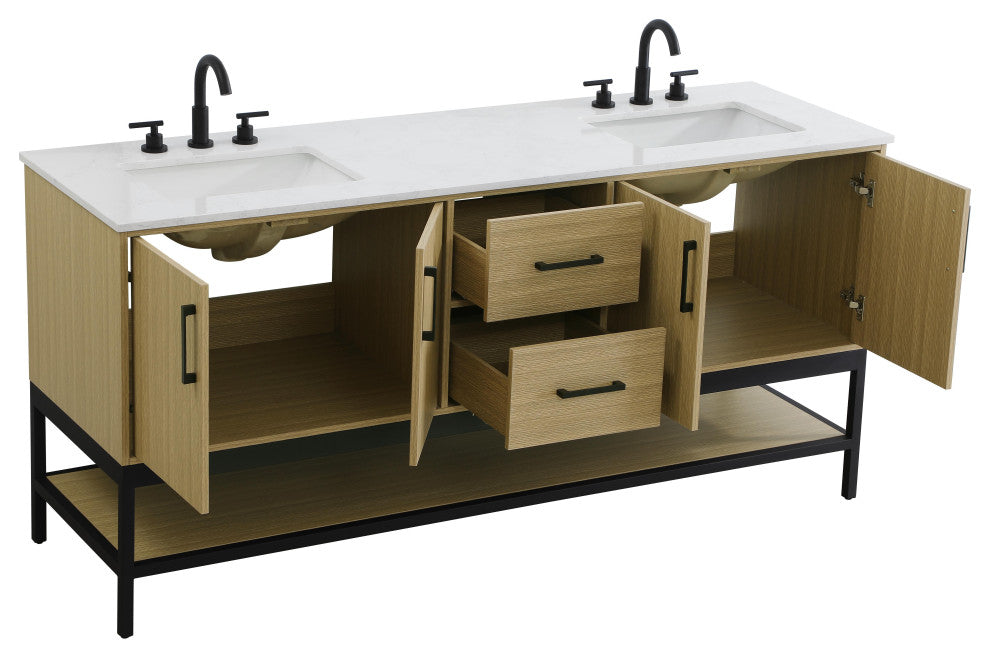 Home Living 72" Double Bathroom Vanity, Honey Brown