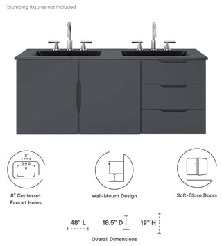Vitality 48" Double Sink Bathroom Vanity, Gray Black