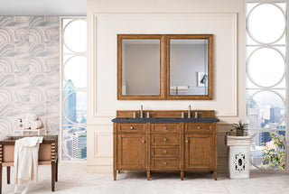 Brittany 60" Saddle Brown Double Vanity, Charcoal Soapstone Quartz Top