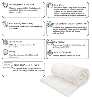 Down Alternative Organic Cotton Shell Mattress Pad, Queen(60"x80")