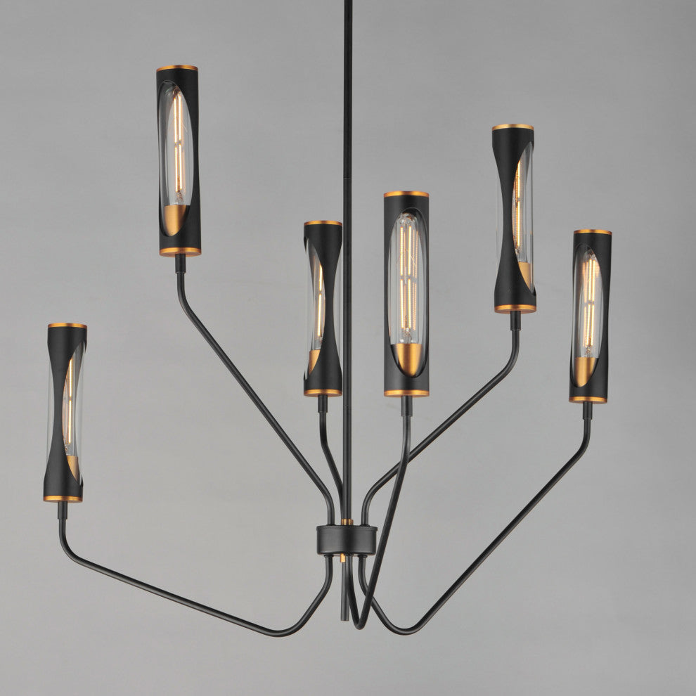Maxim 16176 Regent 6 Light 36"W LED Abstract Chandelier - Black / Antique Brass