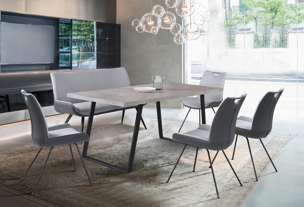 Coronado Dining Chair, Gray Powder Coated Finish and Gray Faux Leather, Set of 2, Pewter