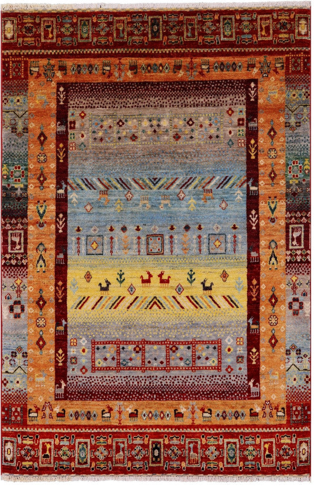 Tribal Gabbeh Handmade Wool Rug 4' 0" X 5' 10" Q4877