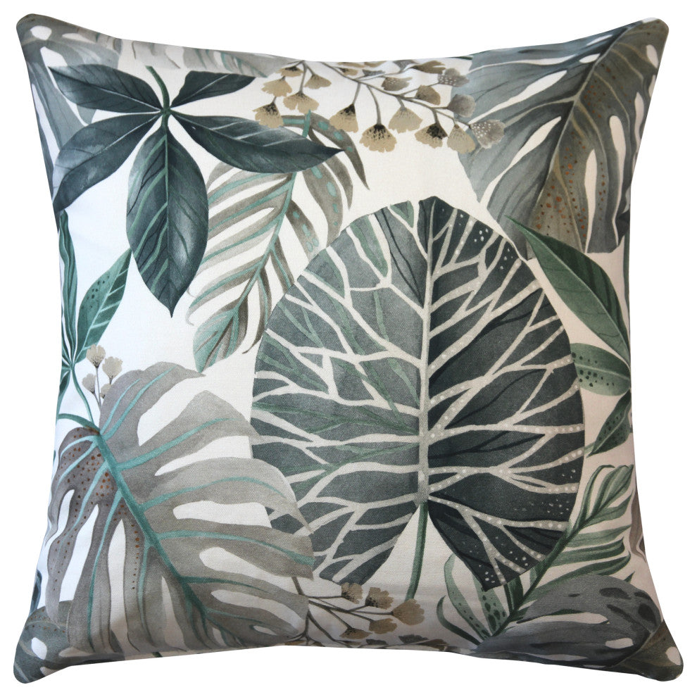 Thai Garden Gray Leaf Throw Pillow 20x20, with Polyfill Insert