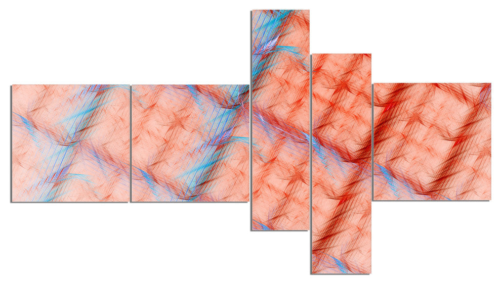 Red Fractal Grill Pattern, Abstract Art on Canvas, 60"x32", 5 panels