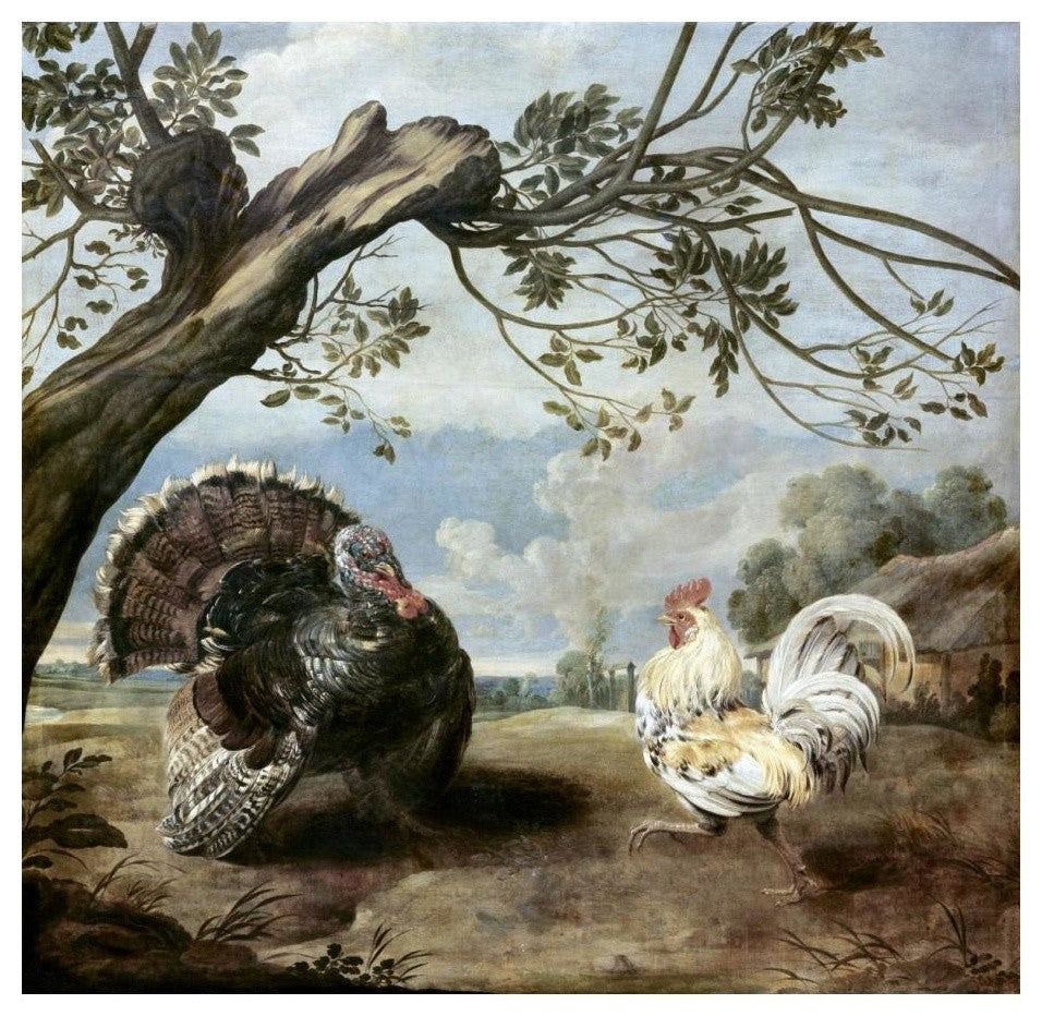 "Cock & Turkey" Paper Art, 24"x23"