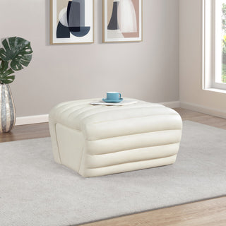 Vega Upholstered Ottoman, Cream, Vegan Leather