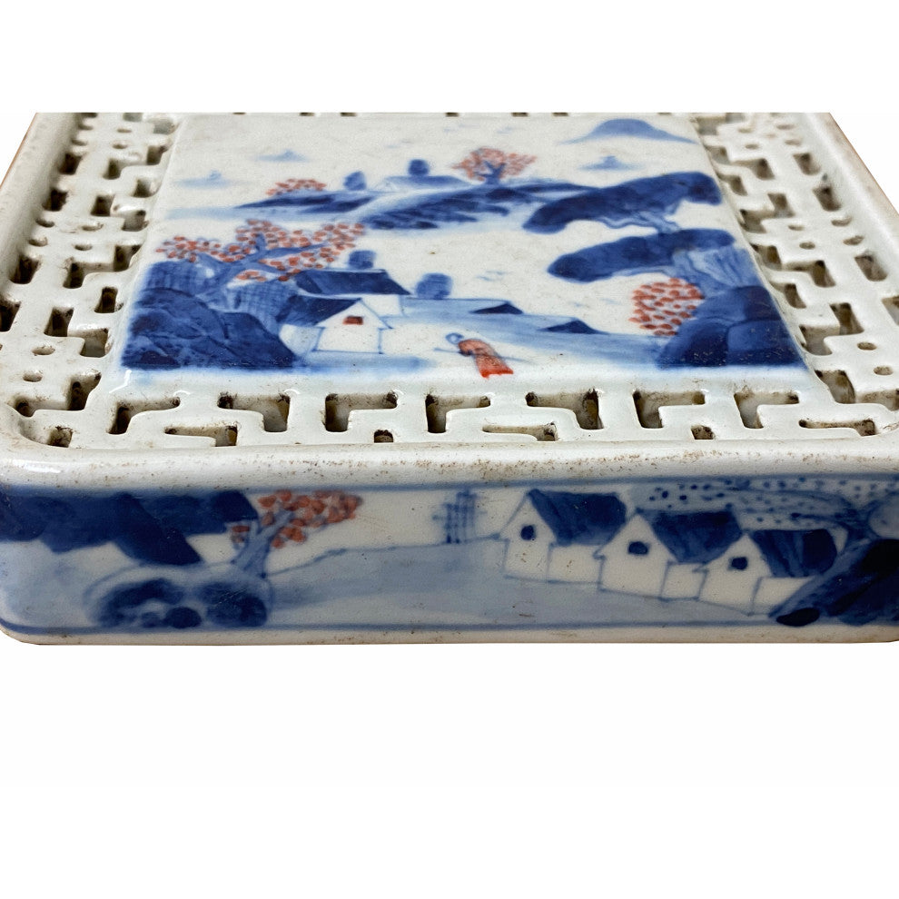 Chinese Blue White Scenery Porcelain Coaster Stand Soap Holder Hws2285