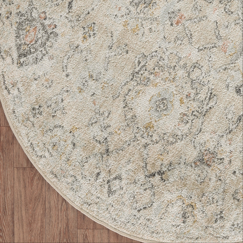 Nourison Oushak Home 4' x Round Cream Vintage Indoor Rug