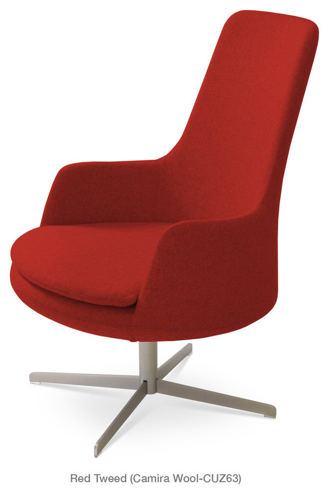 Dervish 4 Star High Back Chair, Matte Brushed Nickel Base, White Leatherette